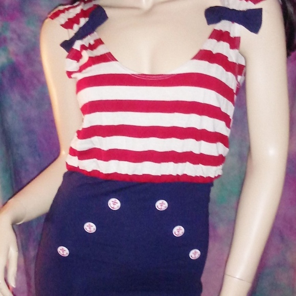 Sailor ruffle striped vintage retro pinup dress - Picture 6 of 7